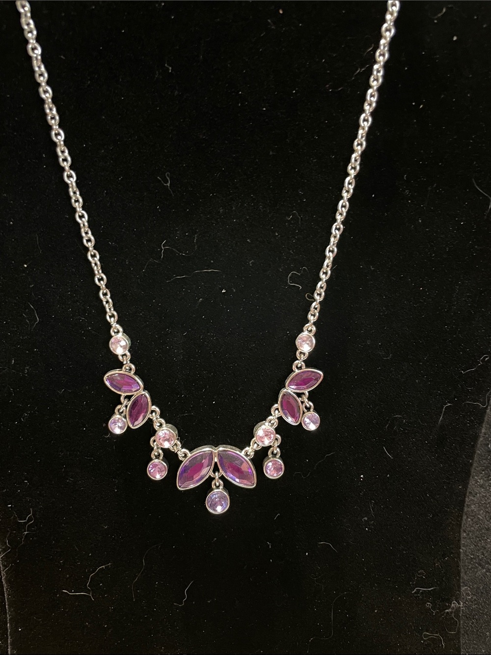 Napier Silver-Tone Purple Gemstone Bib Necklace. M’s